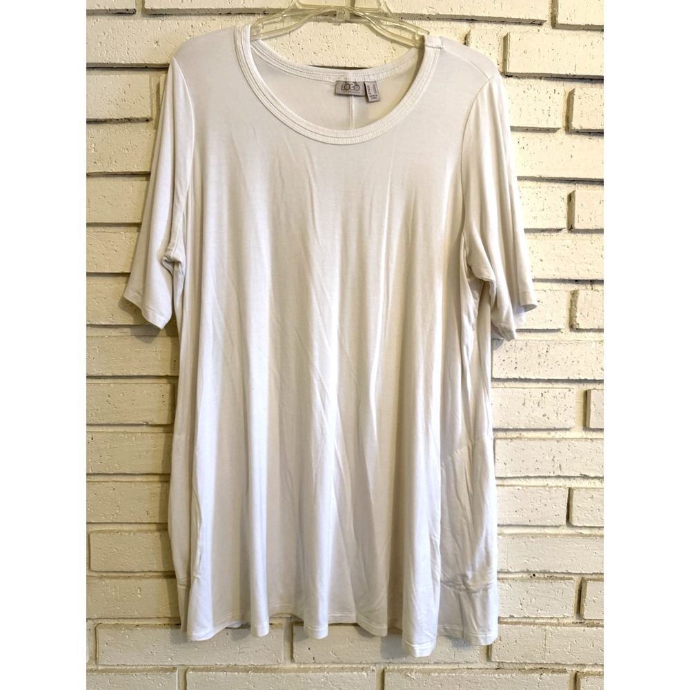 LOGO‎ Lori Goldstein US Sz 1X Swing Short Sleeve Tunic Top Pockets White